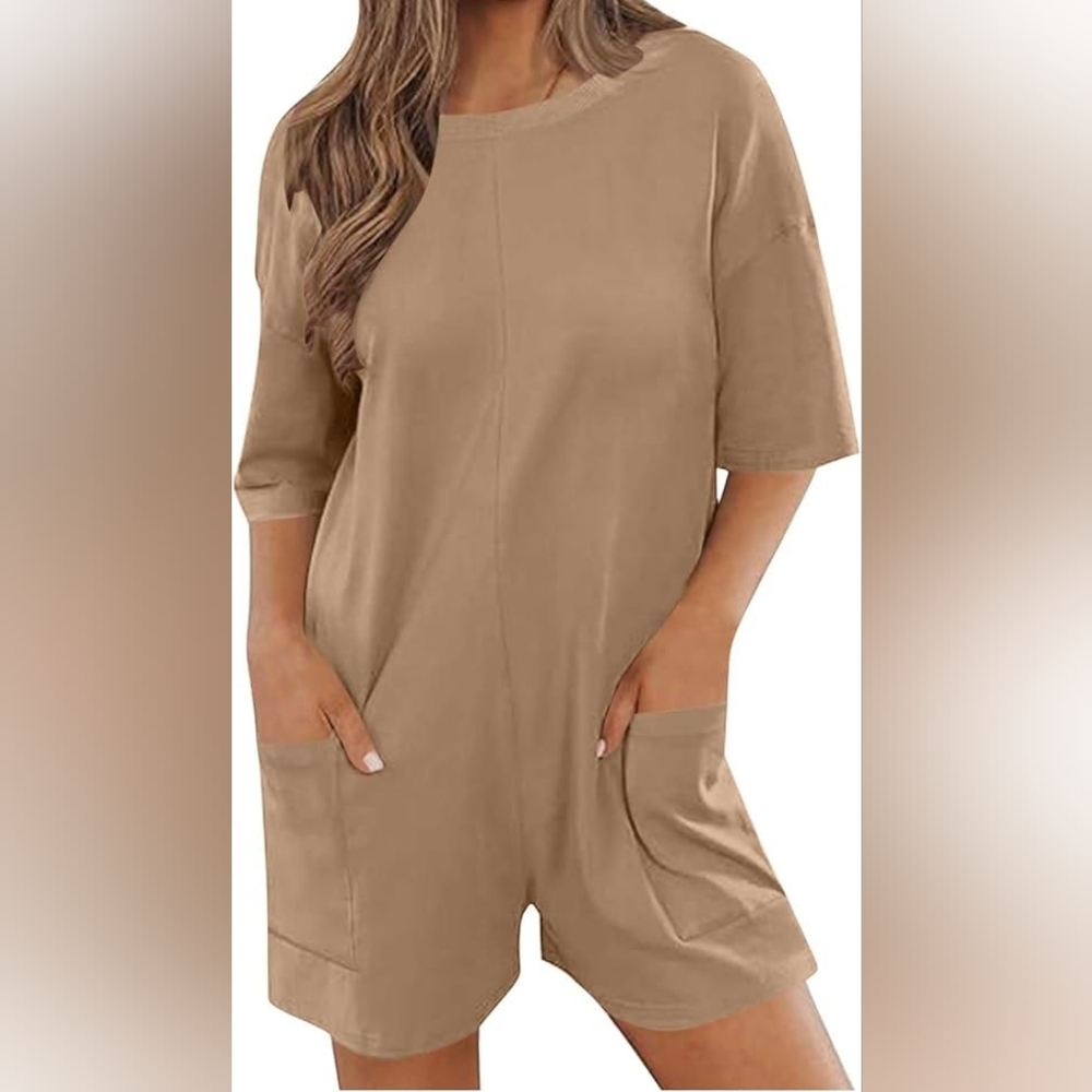 NWT Free People Movement Women's Oversized Tan Short Sleeve Romper- Small